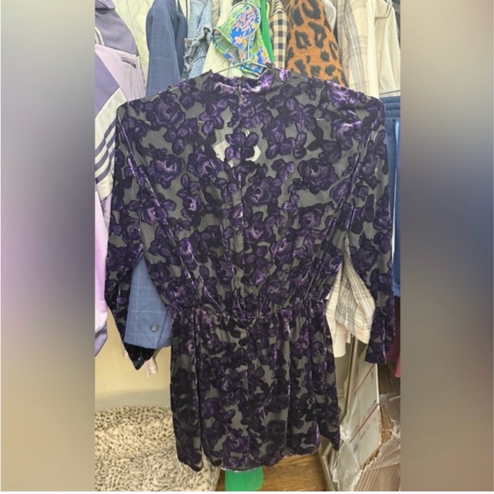 NWT ZARA Velvet Trim Burnout Mini Dress - Picture 4 of 6